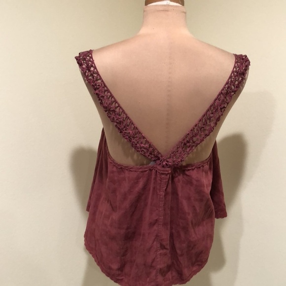Free People New Romantics Tank Top Size Medium Burgundy Red Lace - Picture 5 of 7